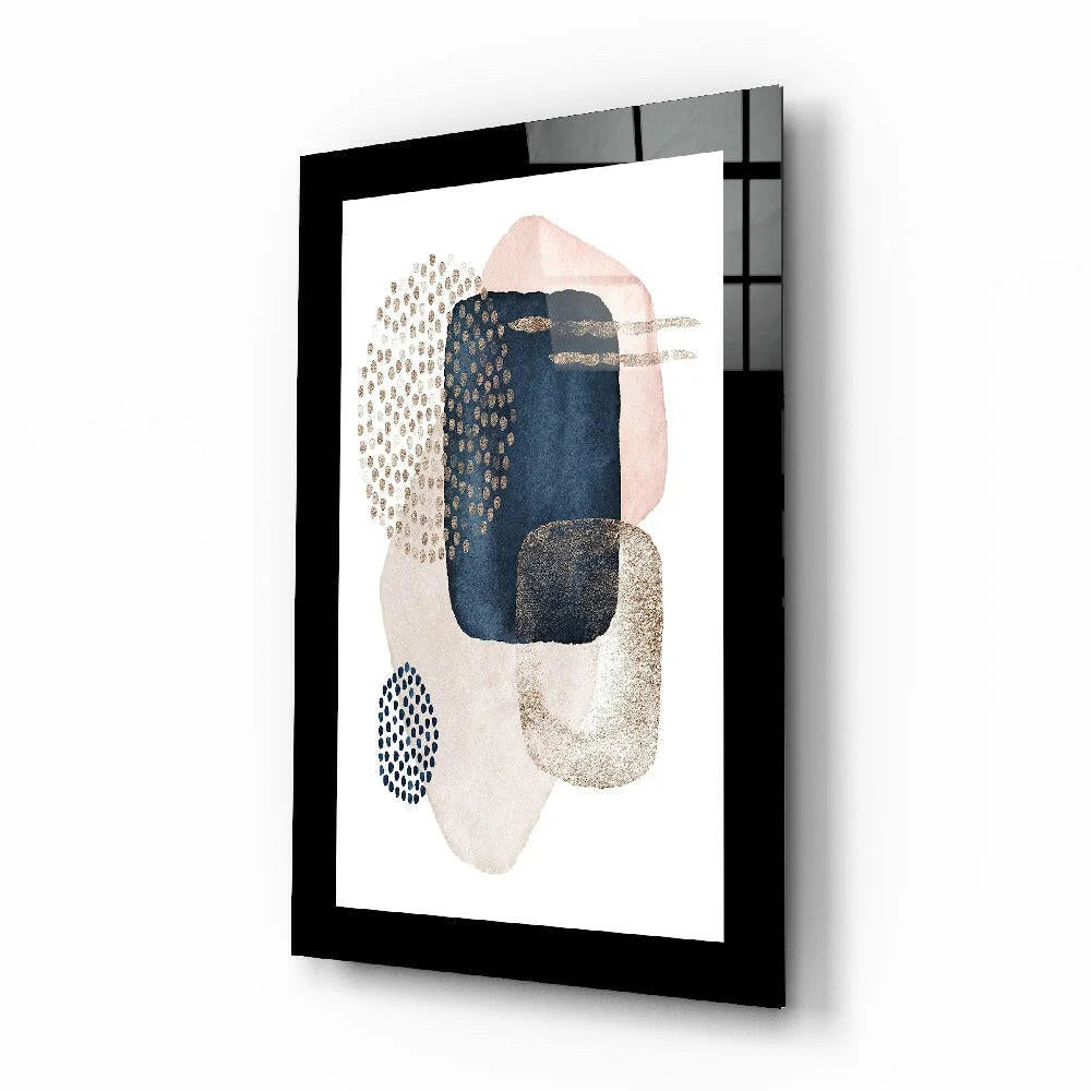 Stunning geometric glass wall art in navy, pink, and gold