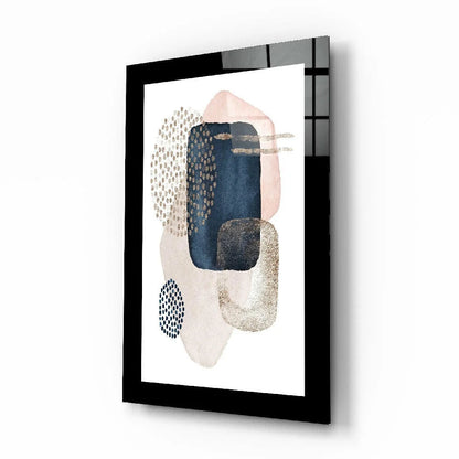 Stunning geometric glass wall art in navy, pink, and gold