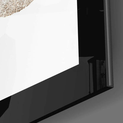 Sleek white-framed glass wall art in navy pink and gold