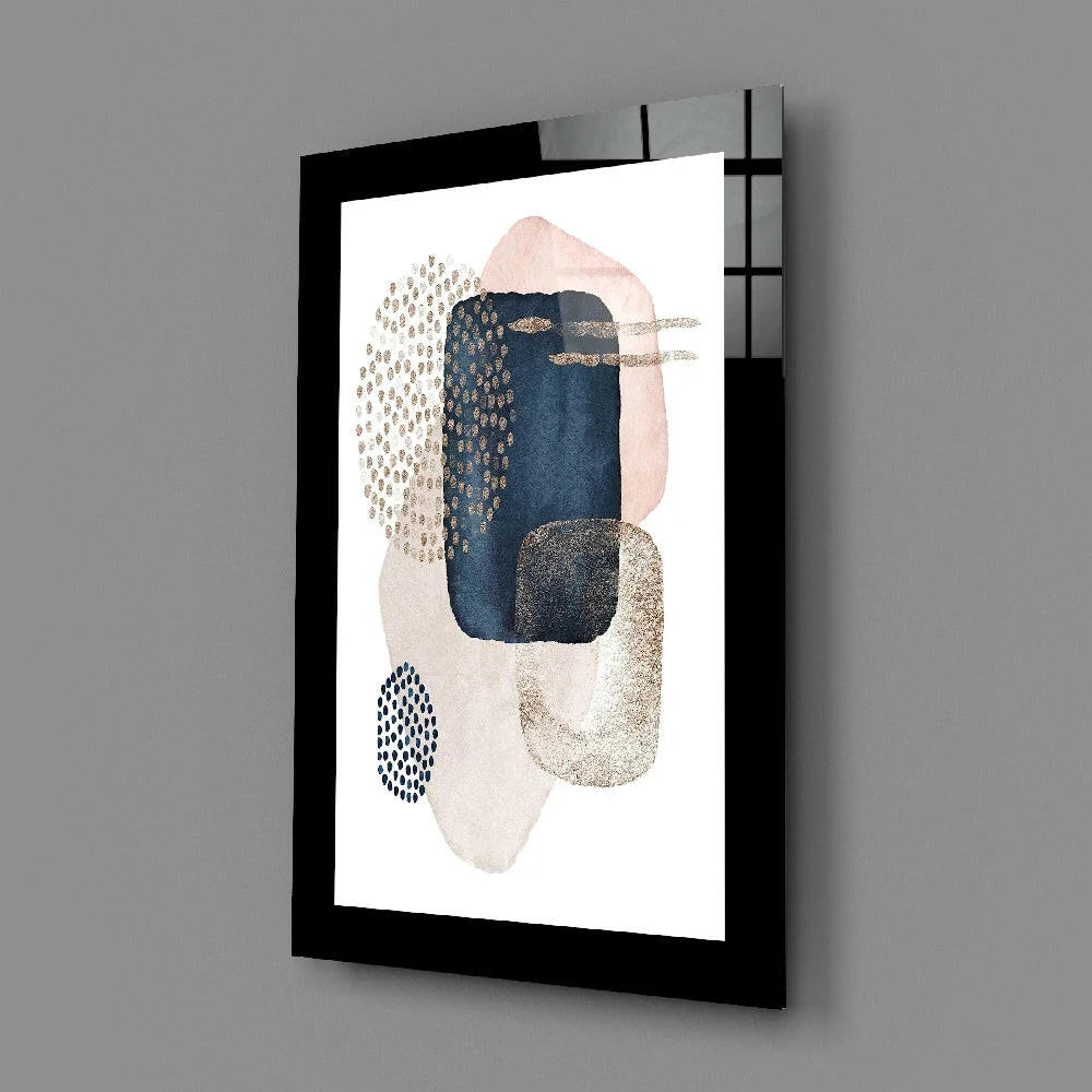 Stunning geometric glass wall art in navy, pink and gold