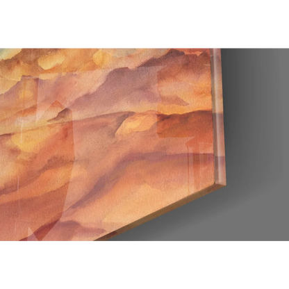 Stunning terracotta and teal glass wall art of desert landscape