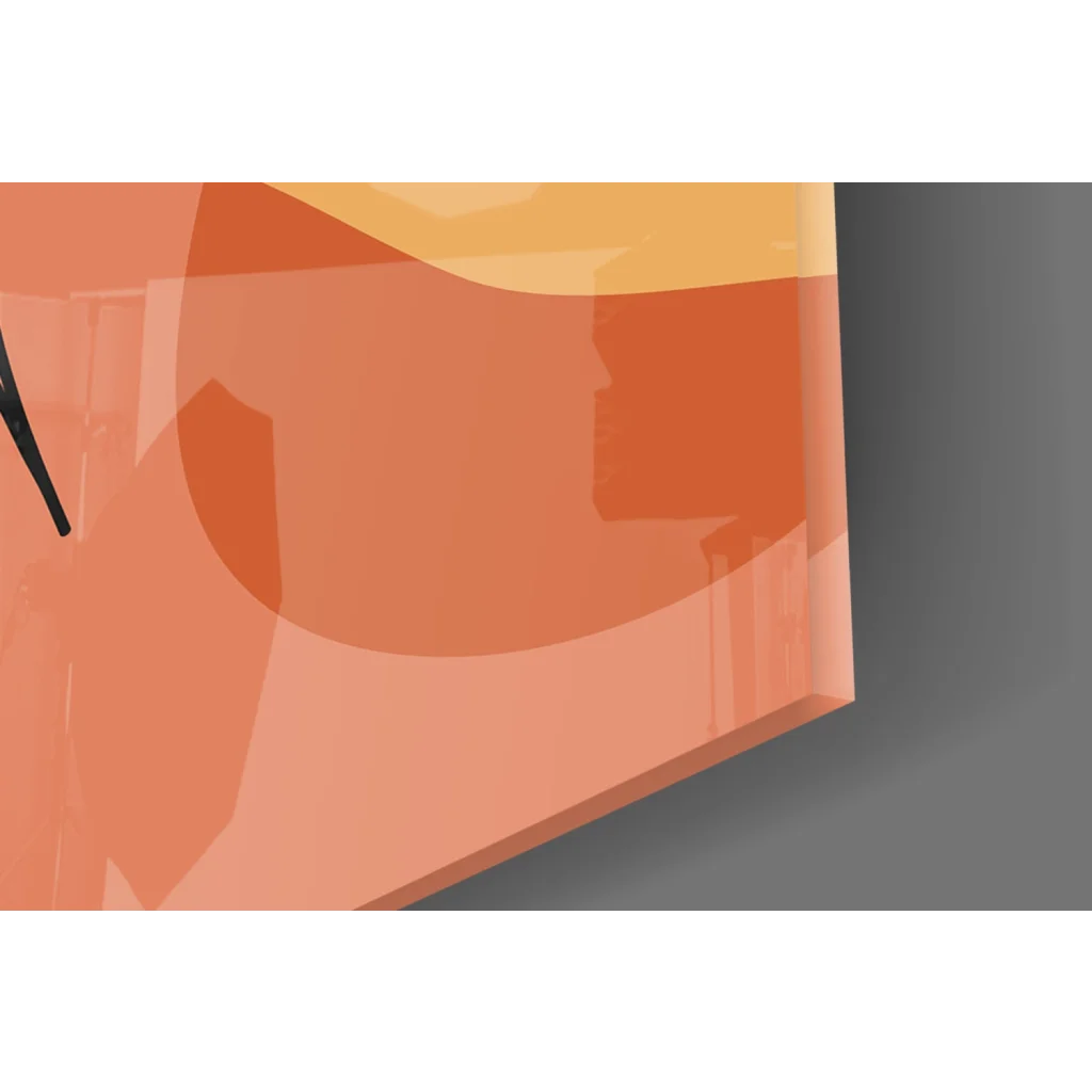 Abstract orange gradient clock wall art with peach tones and black hands