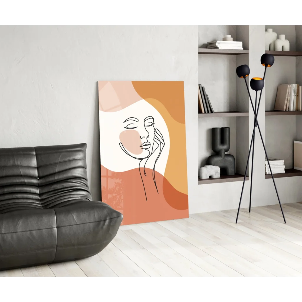 Orange and white minimalist abstract face wall art print