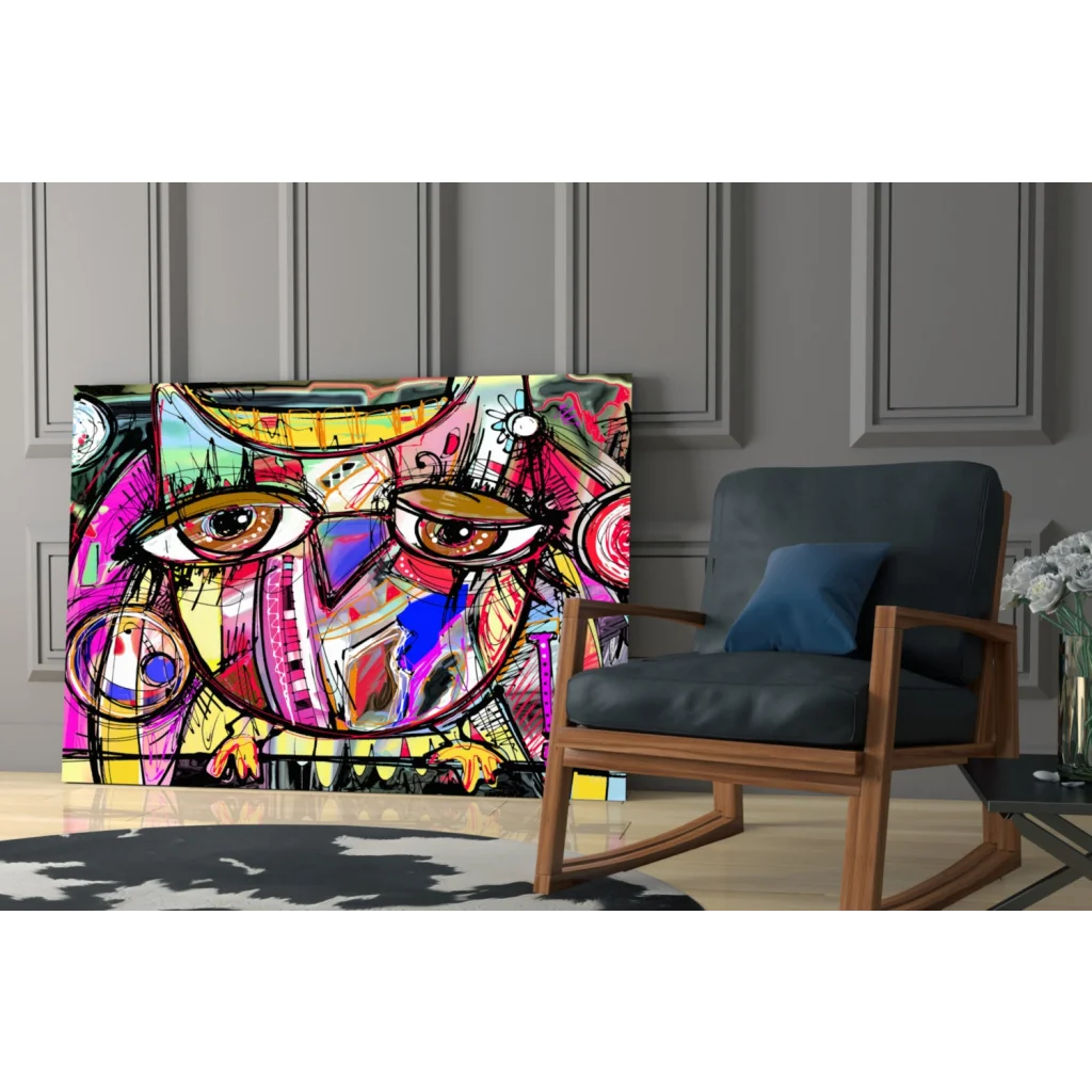 Vibrant pop art wall art canvas with bold geometric eyes