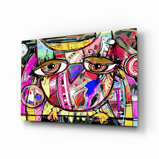 Vibrant owl pop art wall art canvas with bold geometric eyes