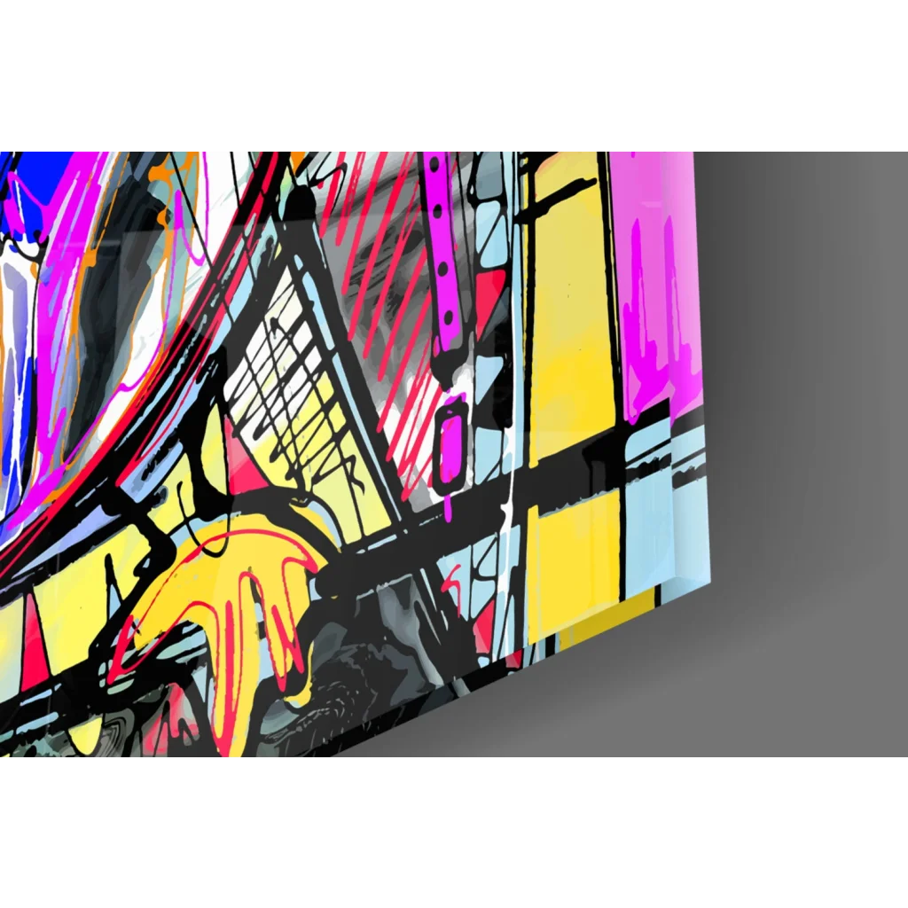 Vibrant pop art wall art canvas with neon pink yellow black graffiti eyes