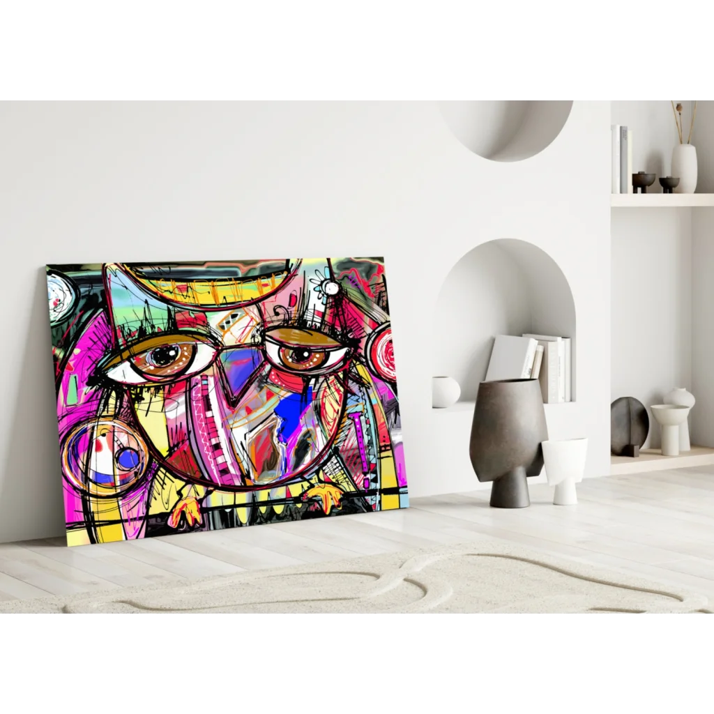 Vibrant pop art wall art canvas with bold geometric eyes