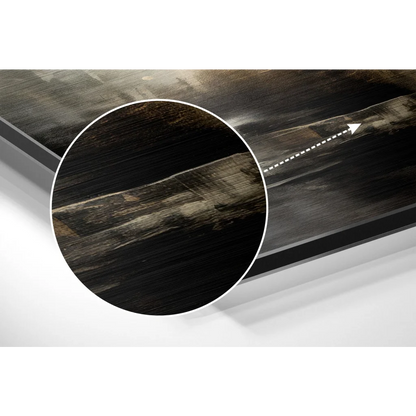 Stunning brushed aluminium dibond abstract wall art with dark wood texture