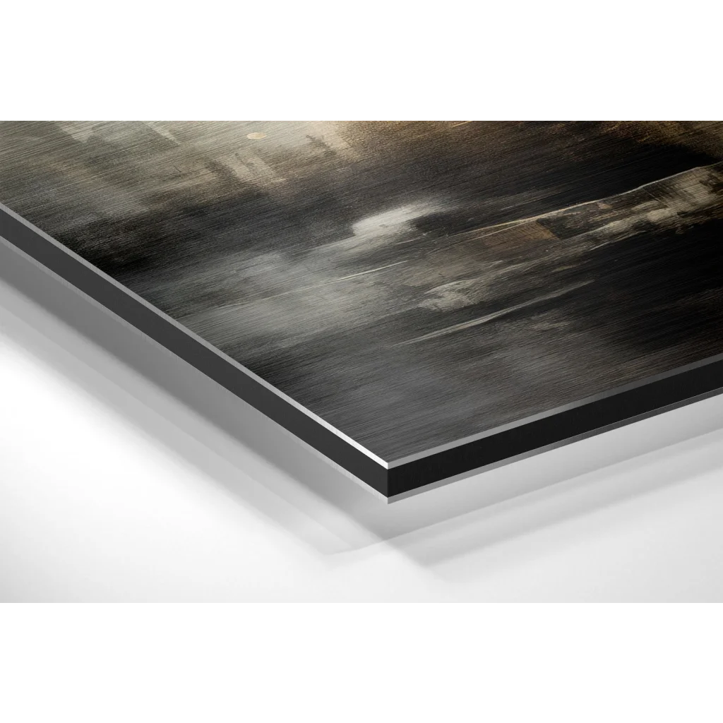 Black-framed abstract brushed aluminium dibond wall art print