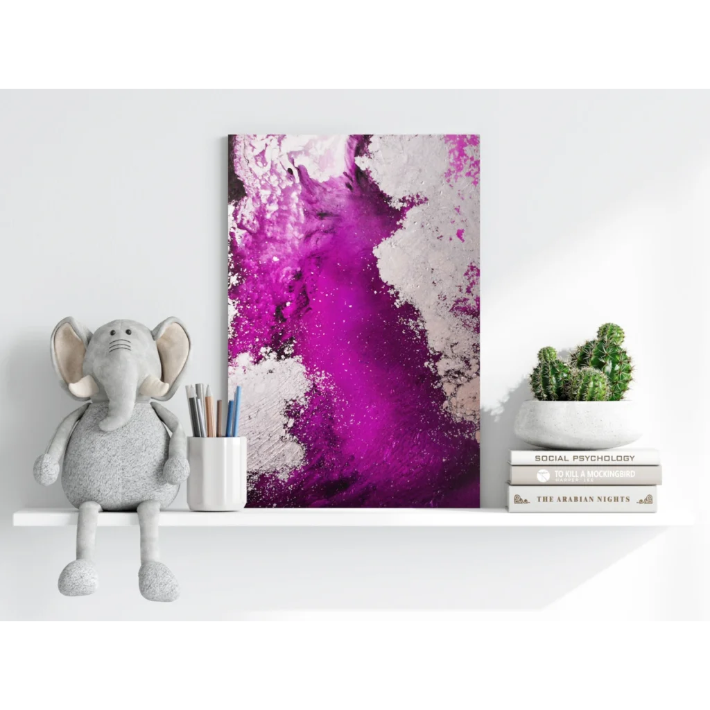 Vibrant magenta and white abstract on Insigne aluminum print