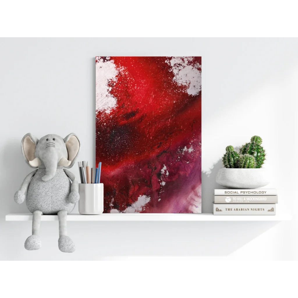 Vibrant red swirl abstract on insigne aluminum print for modern walls