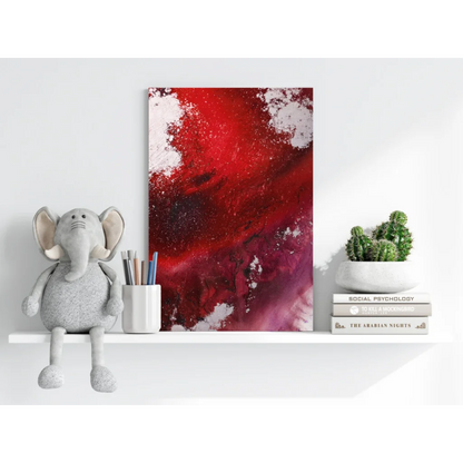 Vibrant red swirl abstract on insigne aluminum print for modern walls