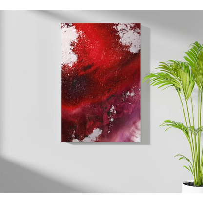 Vibrant red swirl insigne aluminum print on modern wall