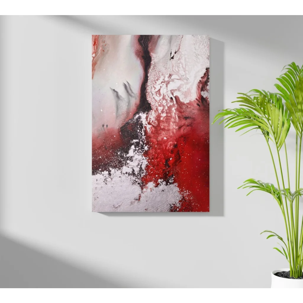 Bold red white black swirl abstract on Insigne aluminum print