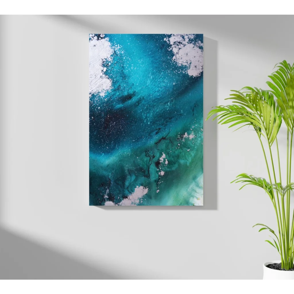 Vibrant turquoise ocean swirl on Insigne aluminum print