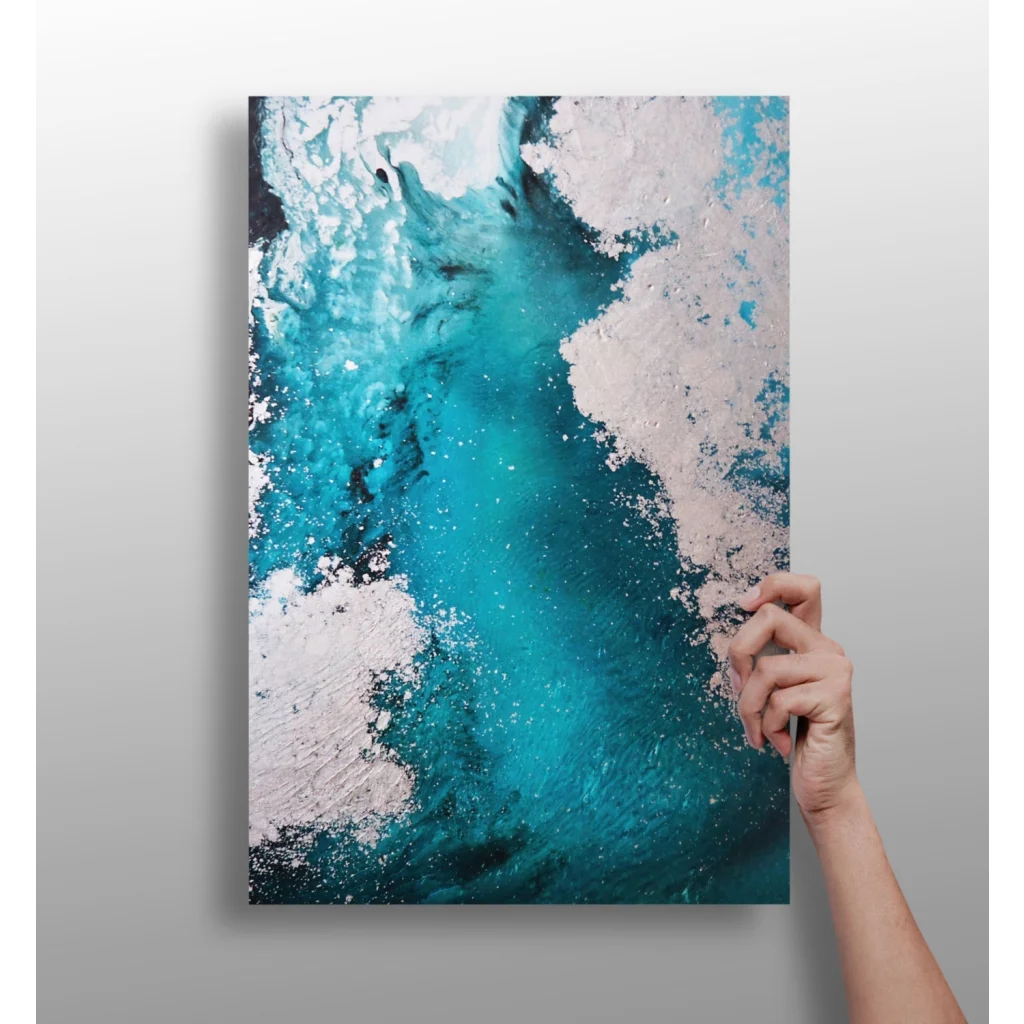 Vibrant turquoise and white abstract on insigne aluminum print