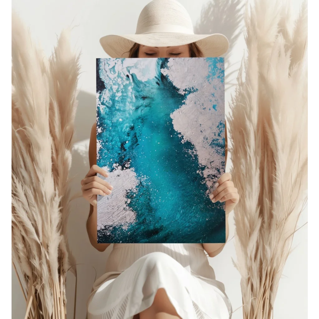 Vibrant turquoise abstract ocean wave on insigne aluminum print