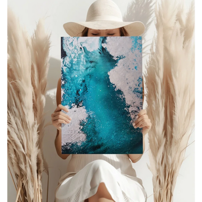 Vibrant turquoise abstract ocean wave on insigne aluminum print