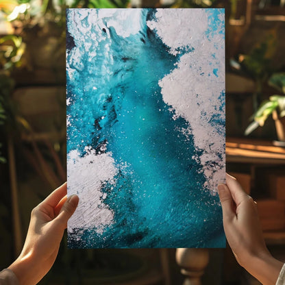 Stunning turquoise abstract oceanic scene on insigne aluminum print