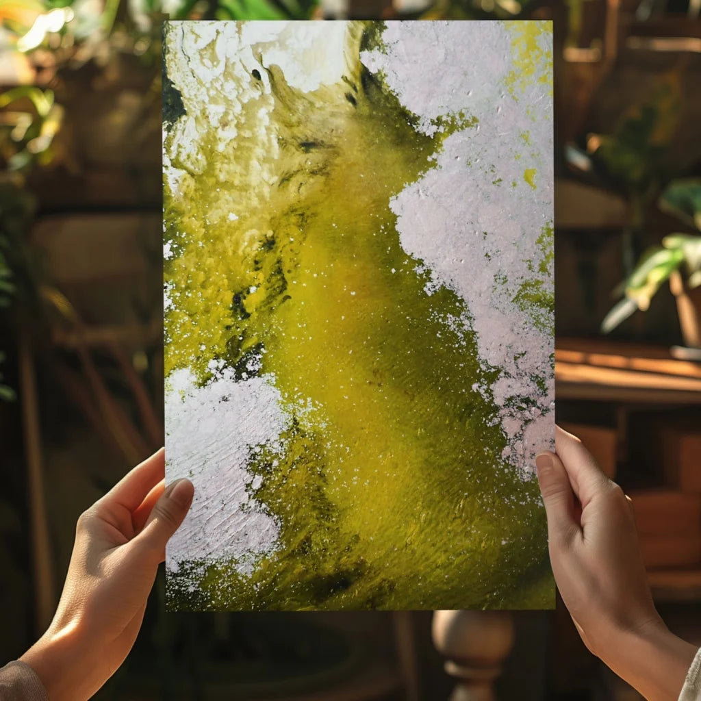 Vibrant green and white swirls on insigne aluminum prints