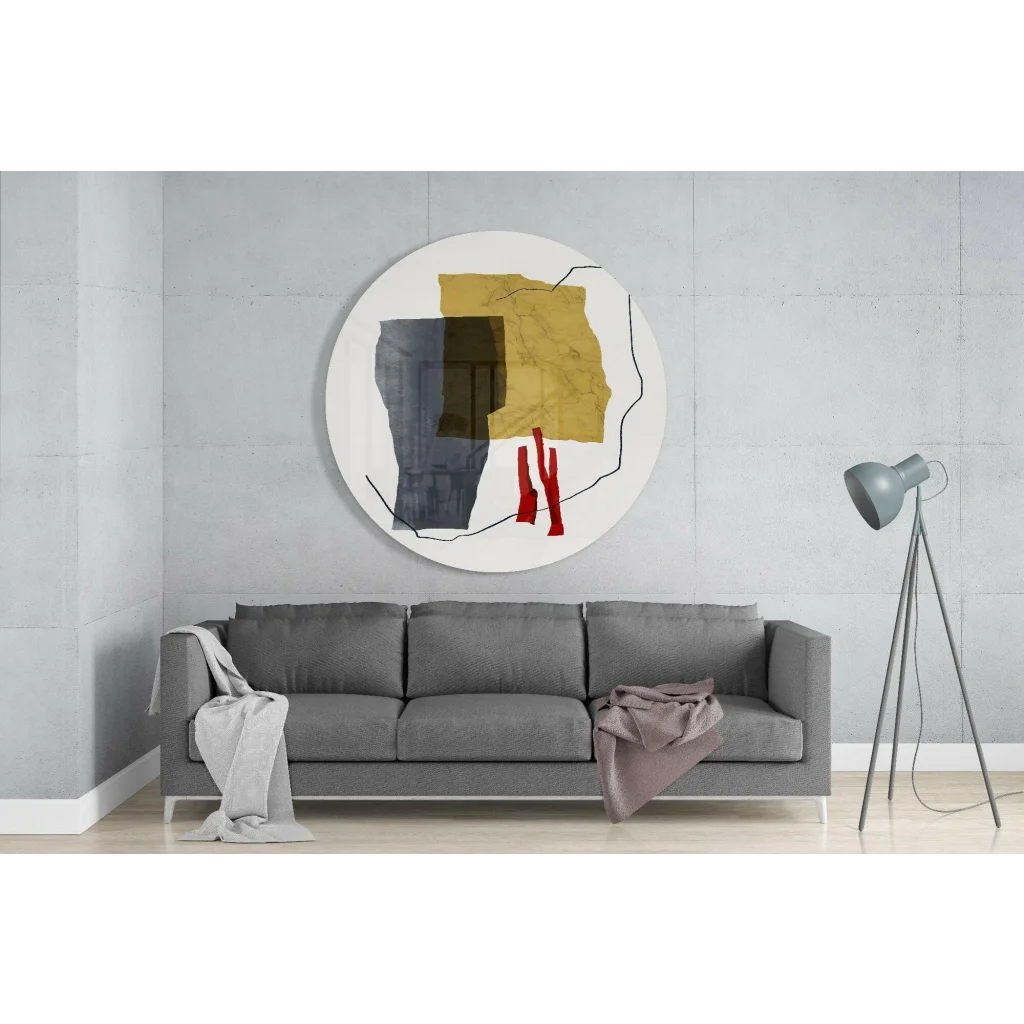 Bold Red and Gold Tempered Glass Art Circle | Glass Wall Art Print | vintageantiquesgifts.com