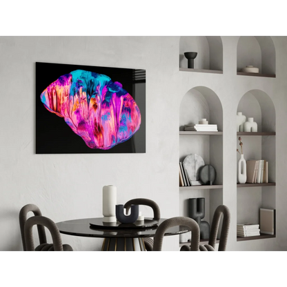 Swirling cosmic glass wall art in vibrant pink, blue, purple hues