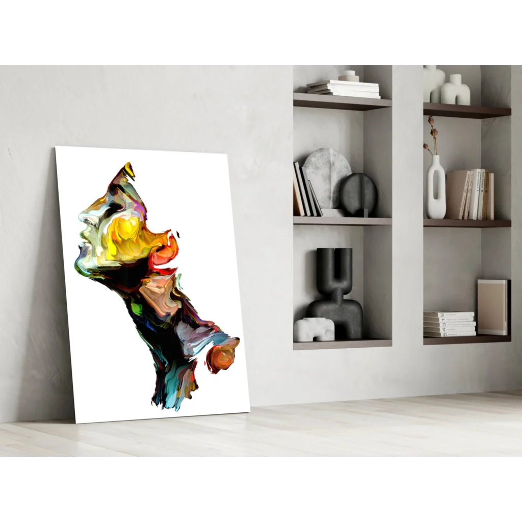 Vibrant swirling color portrait canvas wall art in bold hues