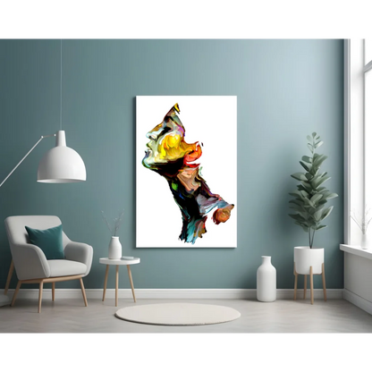 Vibrant swirling color portrait canvas wall art with stylized face