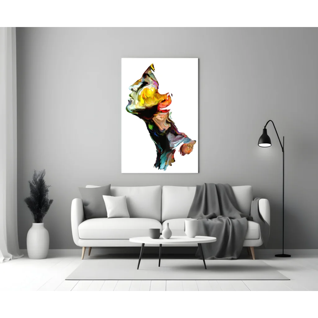 Vibrant swirling color portrait canvas wall art on white background