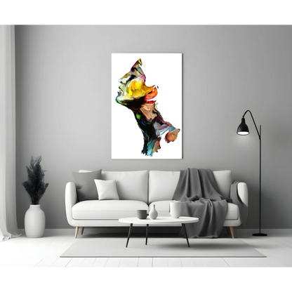 Vibrant swirling color portrait canvas wall art on white background