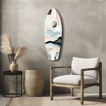 Stunning tempered glass art of surfboard with pastel waves