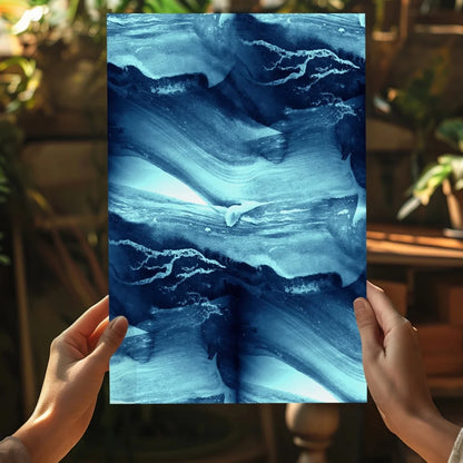 Stunning blue swirl insigne aluminum print held by hands
