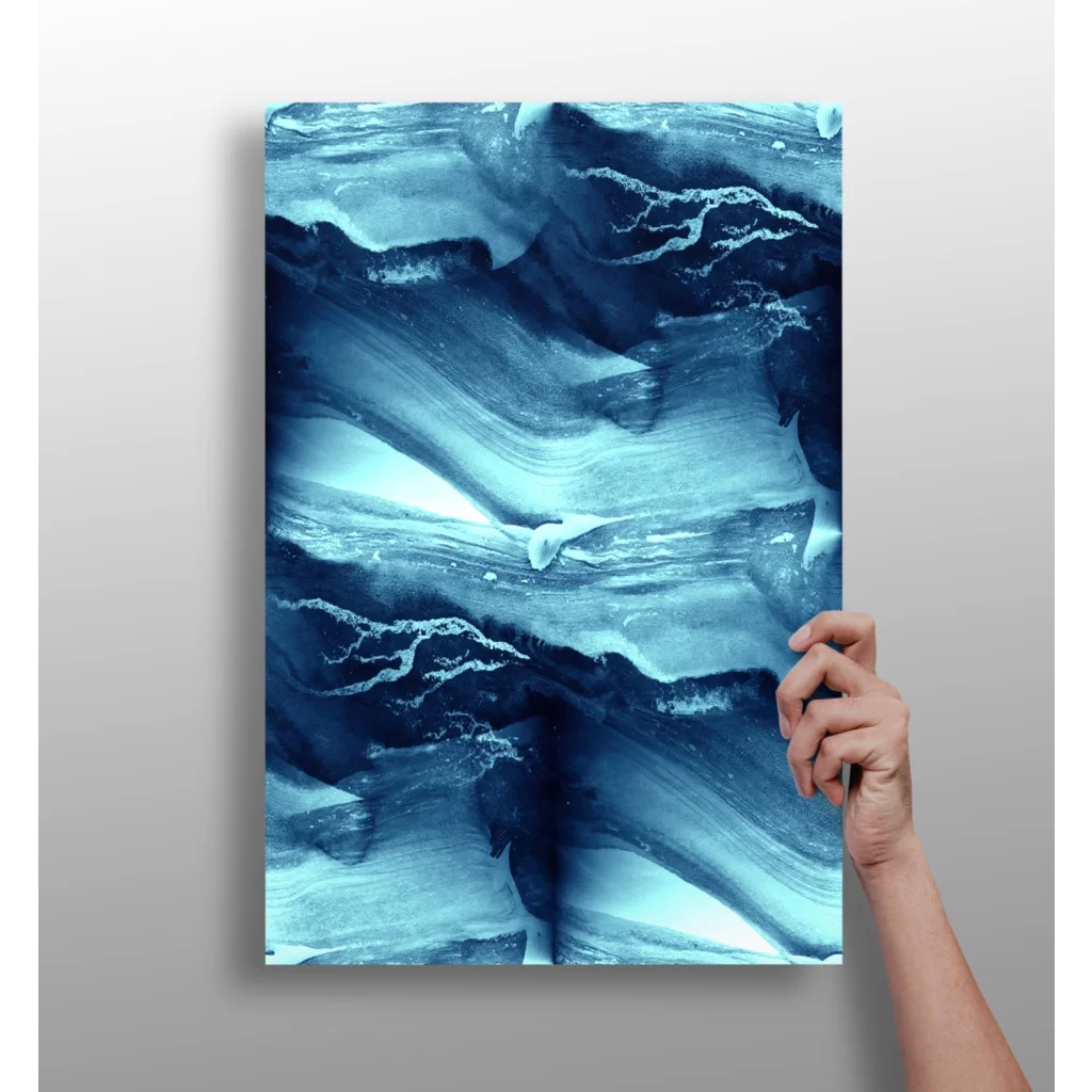 Abstract blue swirl insigne aluminum print on canvas