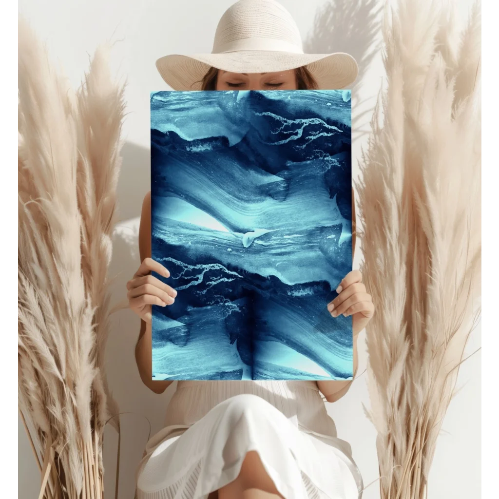 Stunning blue swirl insigne aluminum print with abstract oceanic swirls