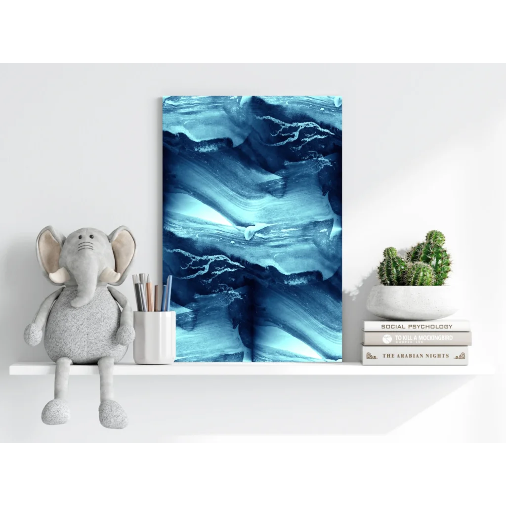 Stunning blue swirl insigne aluminum print with teal abstract pattern
