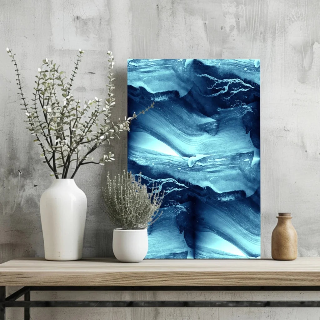 Stunning blue swirl insigne aluminum print with abstract navy cyan marble