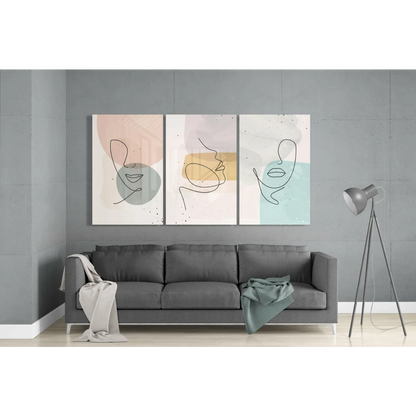 Pastel Face Line Art Glass Wall Art Triptych Set | Modern Wall Art Decor | vintageantiquesgifts.com