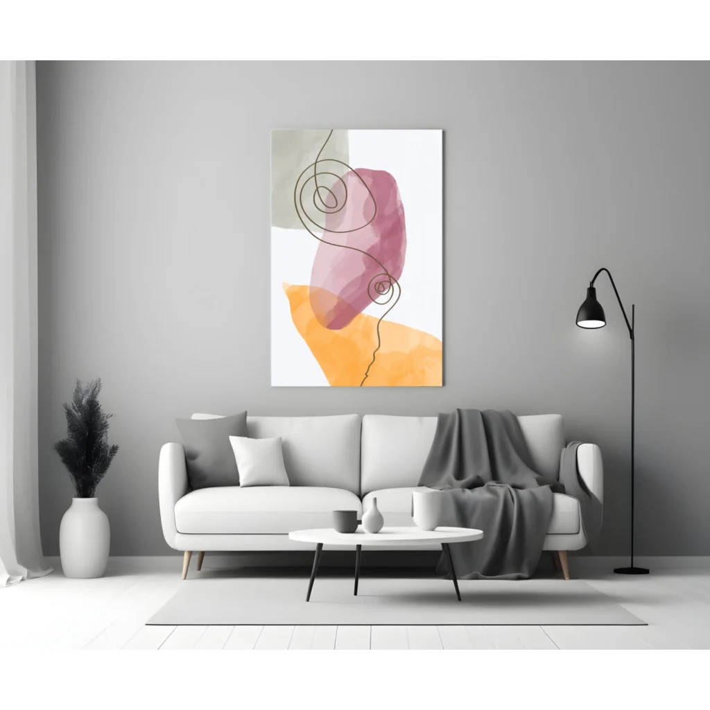 Blush Watercolor Glass Wall Art with Abstract Line Design | Modern Wall Art Decor | vintageantiquesgifts.com