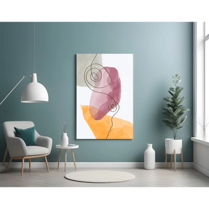 Blush Watercolor Glass Wall Art with Abstract Line Design | Contemporary Home Wall Art | vintageantiquesgifts.com