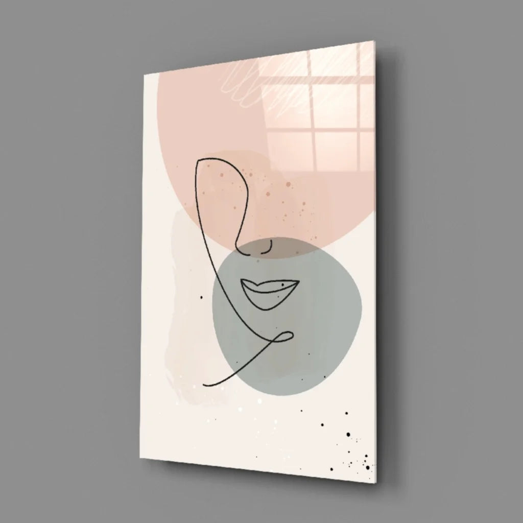 Blush Abstract Face Glass Wall Art Panel | Glass Wall Art Print | vintageantiquesgifts.com