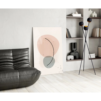 Blush circle abstract glass wall art panel with soft circles and curve