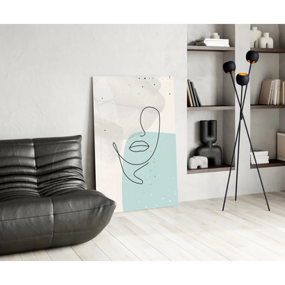 Modern abstract face glass wall art with pastel blocks on canvas