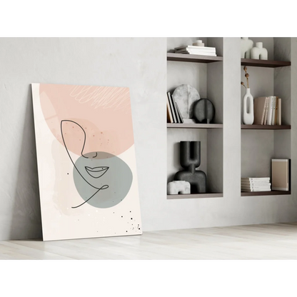 Blush Abstract Face glass wall art panel with pink gray shapes
