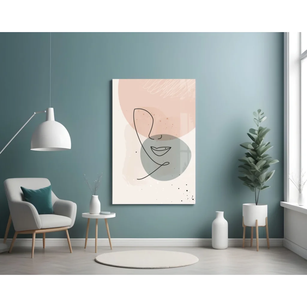 Blush Abstract Face Glass Wall Art Panel | Contemporary Home Wall Art | vintageantiquesgifts.com
