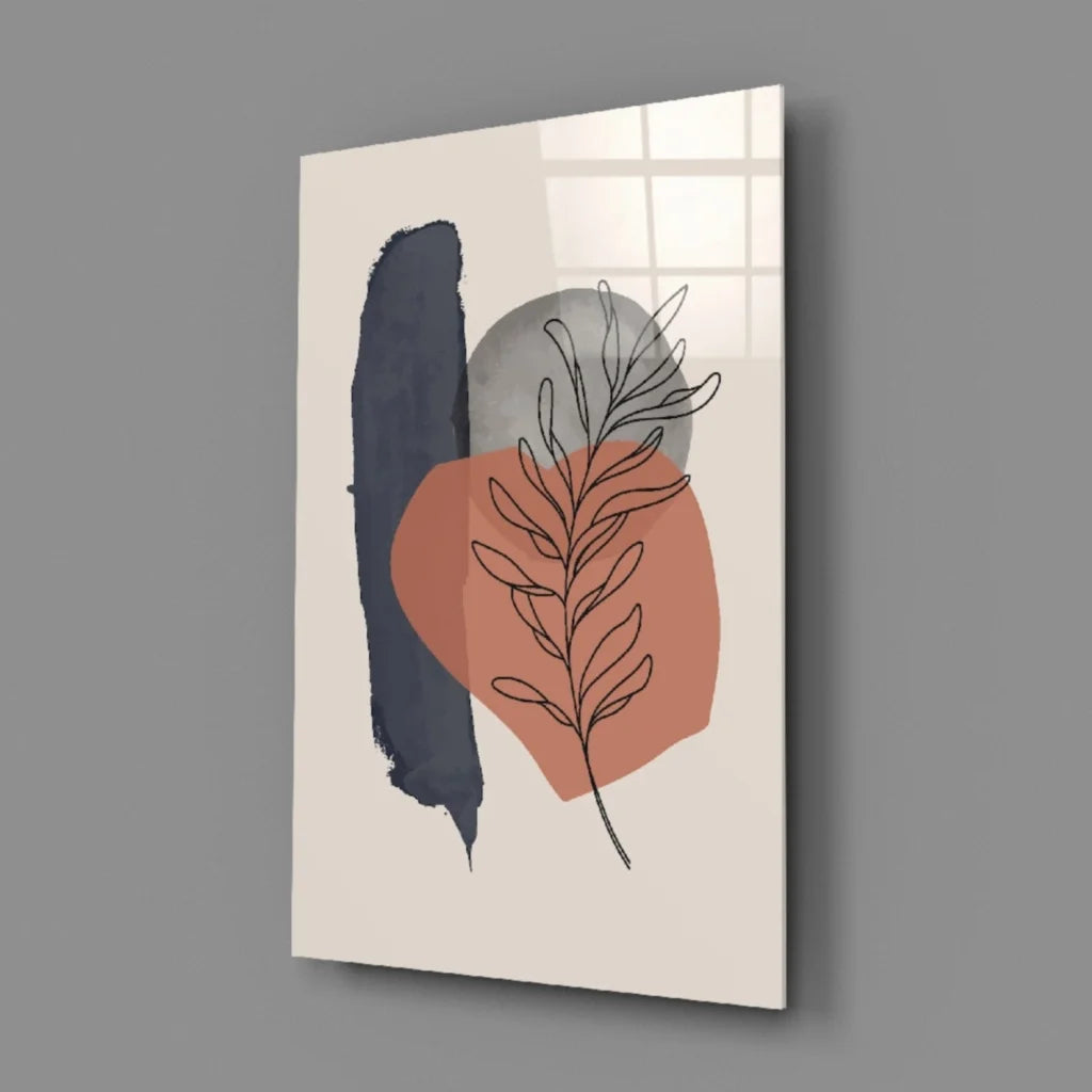 Modern navy terracotta abstract botanical wall art canvas print