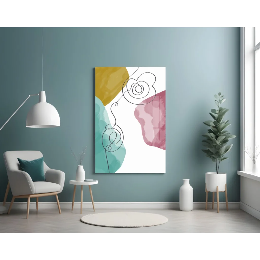 Bold geometric watercolor wall art canvas in mustard teal rose