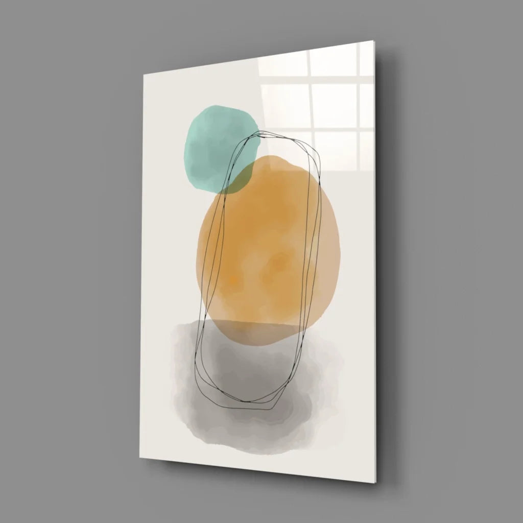 Teal and Orange Watercolor Circle Glass Wall Art | Glass Wall Art Print | vintageantiquesgifts.com