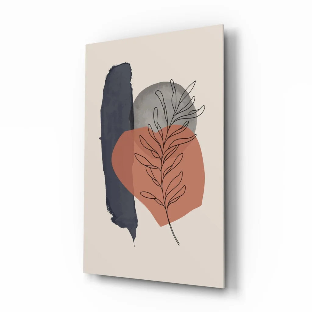 Navy terracotta abstract botanical wall art canvas print with navy brushstroke