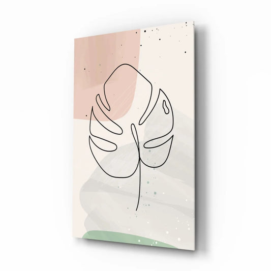 Minimalist monstera leaf wall art in pastel pink, cream, mint green