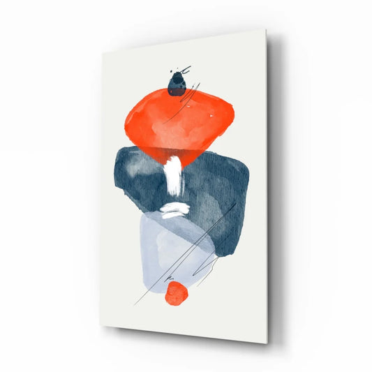 Bold orange and navy abstract glass wall art on acrylic panel